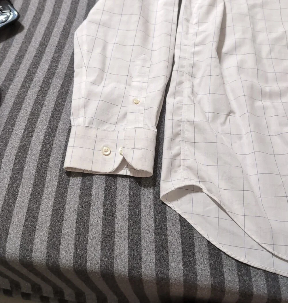 Banana Republic White Button-Up Shirt with Light Blue Windowpane L 16 16½ JAL